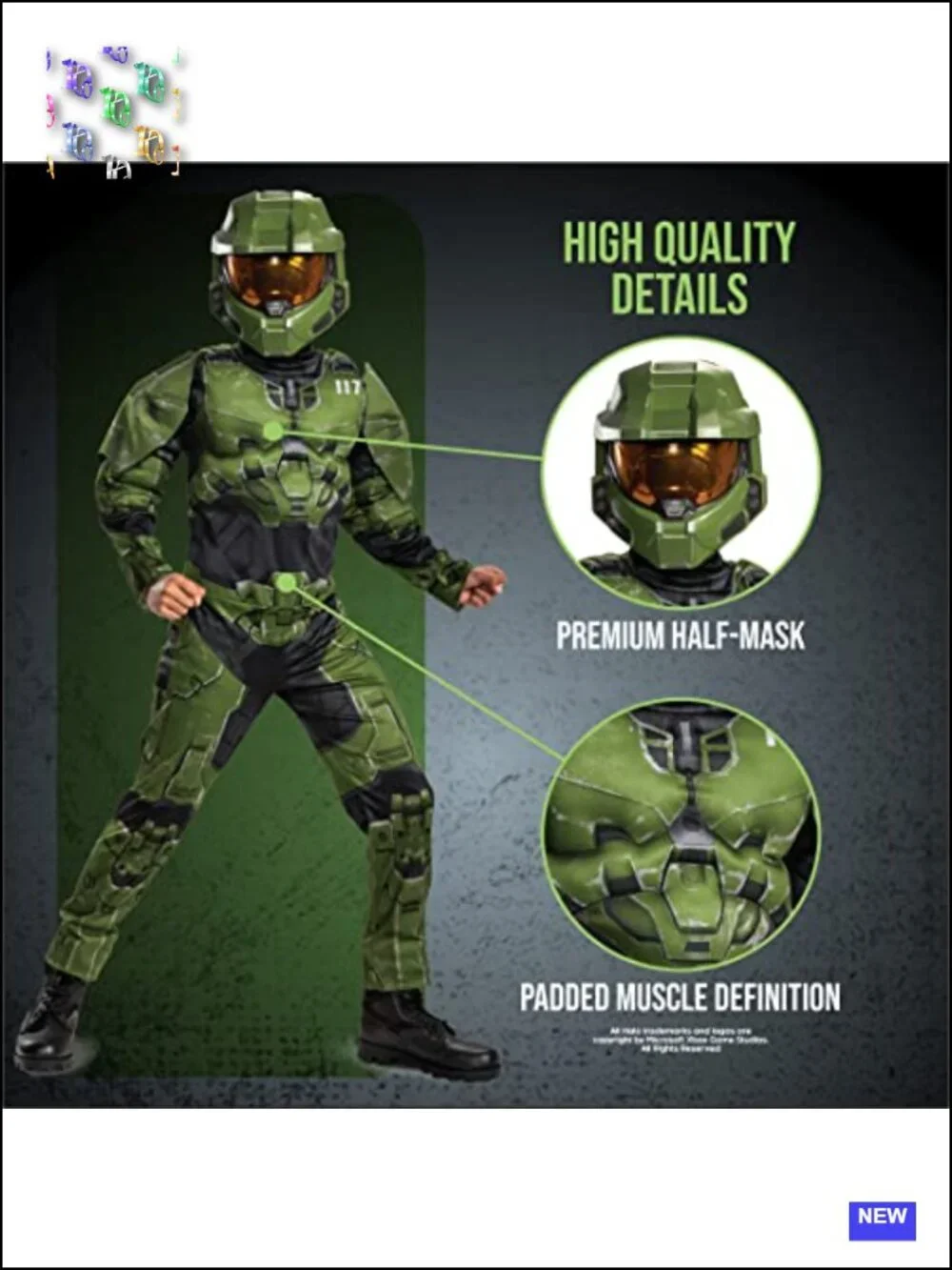 Kids Master Chief Muscle Costume Jumpsuit with Mask, Halo Infinite Cosplay,